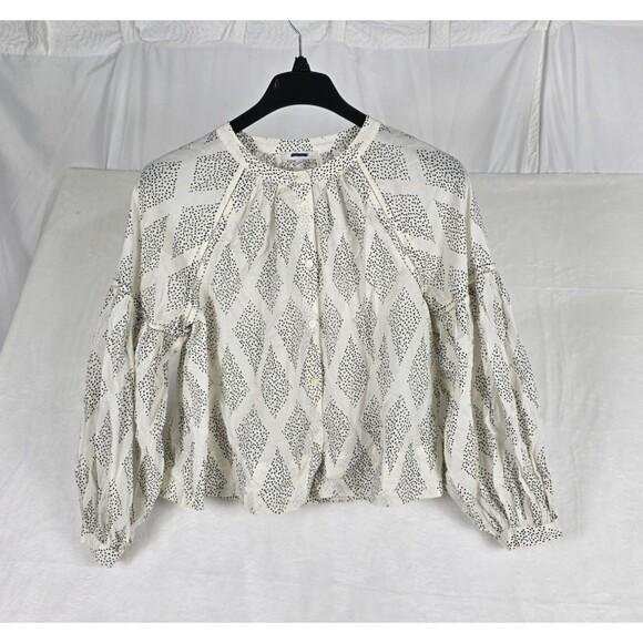 Madewell Shirred Balloon-Sleeve Top Women’s Large White Black Dot Cotton Boho - Picture 5 of 13